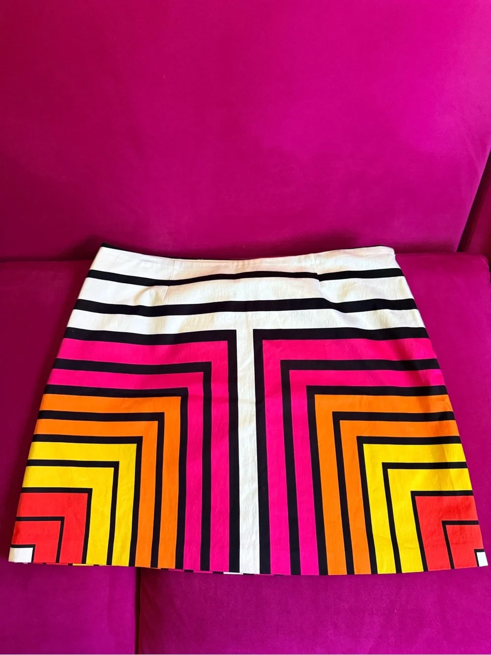 Worthington White Mini Skirt with Pink, Orange & Yellow Geo Stripes